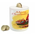 thumbnail image 2 of Christmas Piggy Bank, Little Sitting on Santa Knee with Gifts Doll and Toy Train Design, Ceramic Coin Bank Money Box for Cash Saving, 3.6" X 3.2", Multicolor, by Ambesonne, 2 of 4