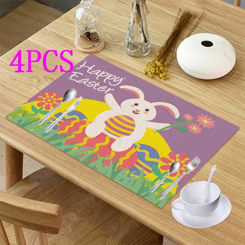 Spring Easter Placemats Set of 4 for Dining Table Egg Bunny Rabbit
