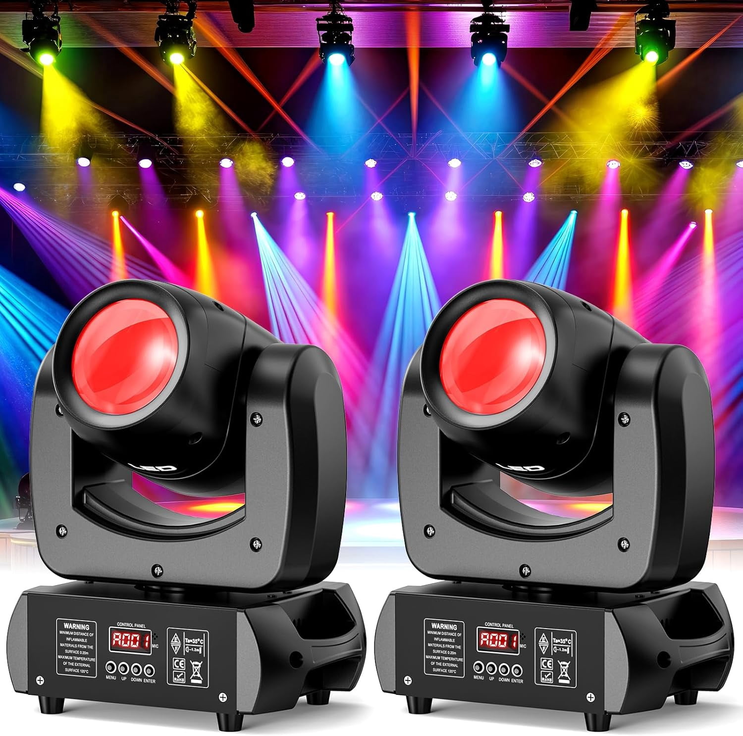 120W Moving Beam Head DJ Light 18 Rotating Prism 8 GOBO 8 Colors,Professional Stage Lighting Strobe/Spotlight by DMX and Sound Activated
