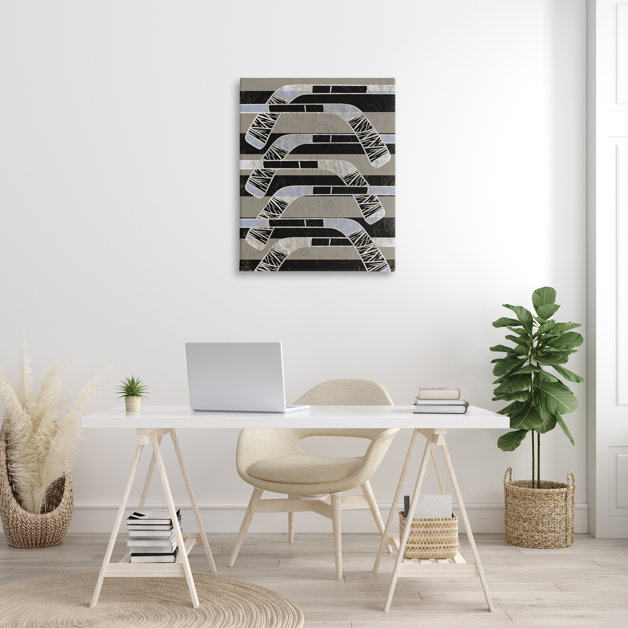 Stupell Industries Modern Hockey Sticks Sports Painting Gallery Wrapped Canvas Art Print Wall Art, 30 x 40