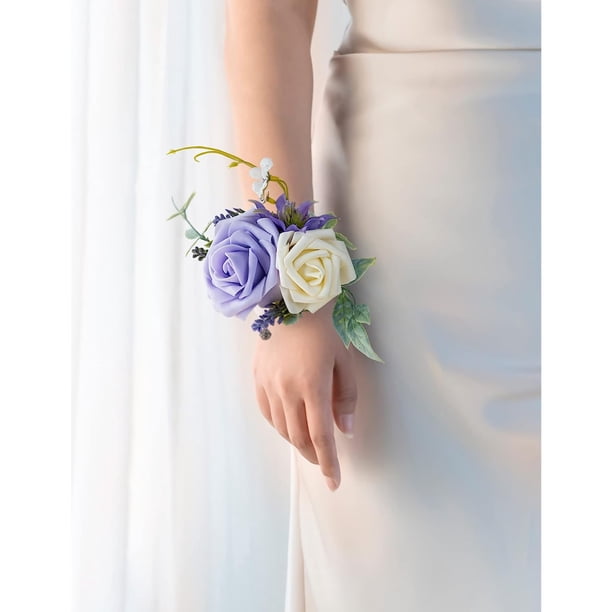 corsage to go with purple dress Purple Rose Prom Corsage & Boutonniere Set: Silk Flower Bouquet