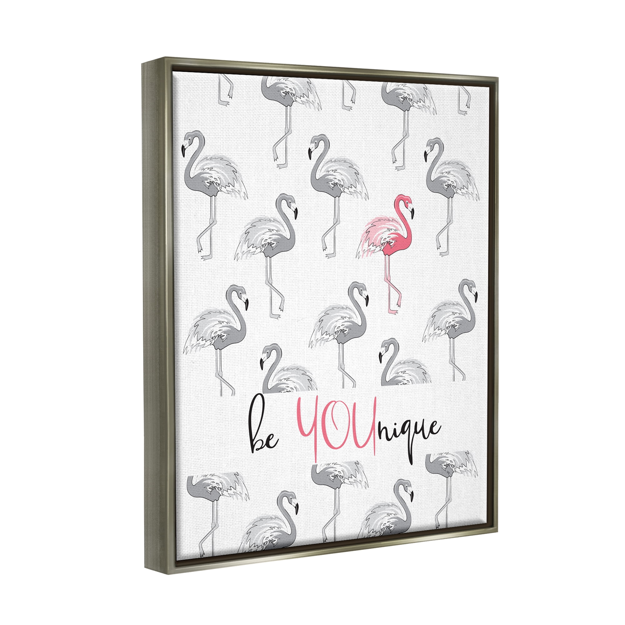 Stupell Be Younique Pink Flamingo Animals & Insects Painting Gray Floater Framed Art Print Wall Art