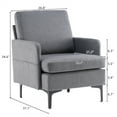 thumbnail image 7 of Upholstered Lounge Chair, Modern Accent Chair with Sturdy Iron Legs and Side Pocket, Single Sofa Arm Side Chair, Comfy Reading Armchair for Living Room Bedroom Apartment, Dark Gray, 7 of 7