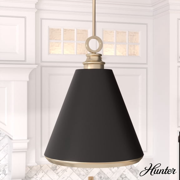 Hunter - Klein 3-light Alturas Gold, Medium Size Pendant Light, Dimmable, Casual Style, Cone Shaped, for Bedrooms, Dining, Living Rooms - 19446