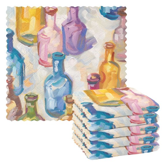 6 Pieces of Kitchen Towels 11x11Inch Kitchen Dish Cloths Kitchen Dish Towels Reuseable Cleaning Cloths Multicolor Bottle
