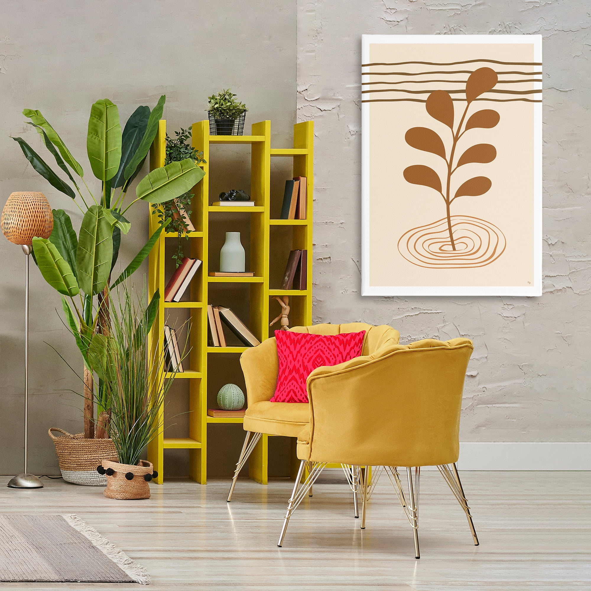Stupell Industries Boho Leaf Sprig Botanical & Floral Painting Gallery Wrapped Canvas Art Print Wall Art, 30 x 45