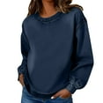 thumbnail image 3 of QATAINLAV Going Out Tops for Women Fashion Long Sleeve Denim Sweatshirts Loose Color Casual Crew Neck Blouses Streetwear Navy XXL, 3 of 10