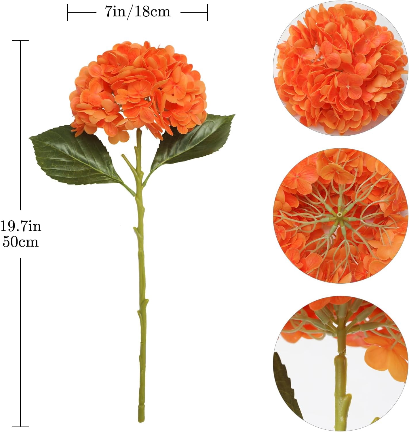 Orange Hydrangea Artificial Flowers Silk Flowers Fake Hydrangeas Real Touch Hydrangea Flowers for Wedding Party Office Home Decor (Orange)