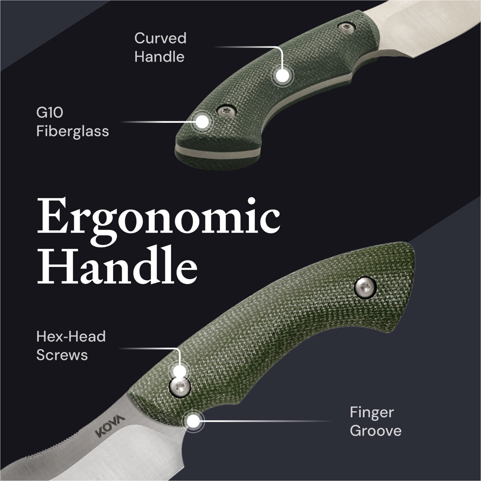 Kova Tracer Fixed-Blade Knife – 3″ Recurve Blade, Full-Tang, G10 Handle, Kydex Sheath – 6.75″ Overall – 3.6 oz
