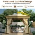 thumbnail image 4 of 10'x10' Outdoor Gazebo Tent with Mosquito Netting and Privacy Screens, Canopy Tent with Double Roofs and Curtains,Patio Canopy for Backyard, Garden, Lawn, Beige, 4 of 8