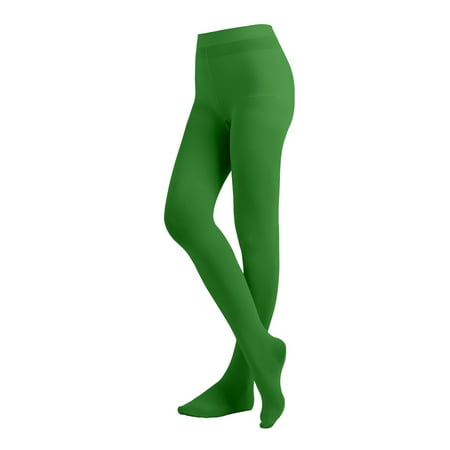 EMEM Apparel Women s Ladies Solid Colored Opaque Dance Ballet Costume Microfiber Footed Tights Stockings Fashion Kelly Green A