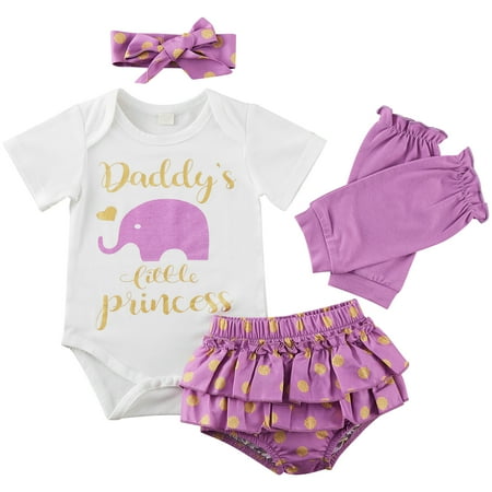 

URMAGIC Newborn Baby Girl Clothes Elephant Romper Short Sets Infant Girl Summer Little Sister Outfits 4PC 0-18 Months