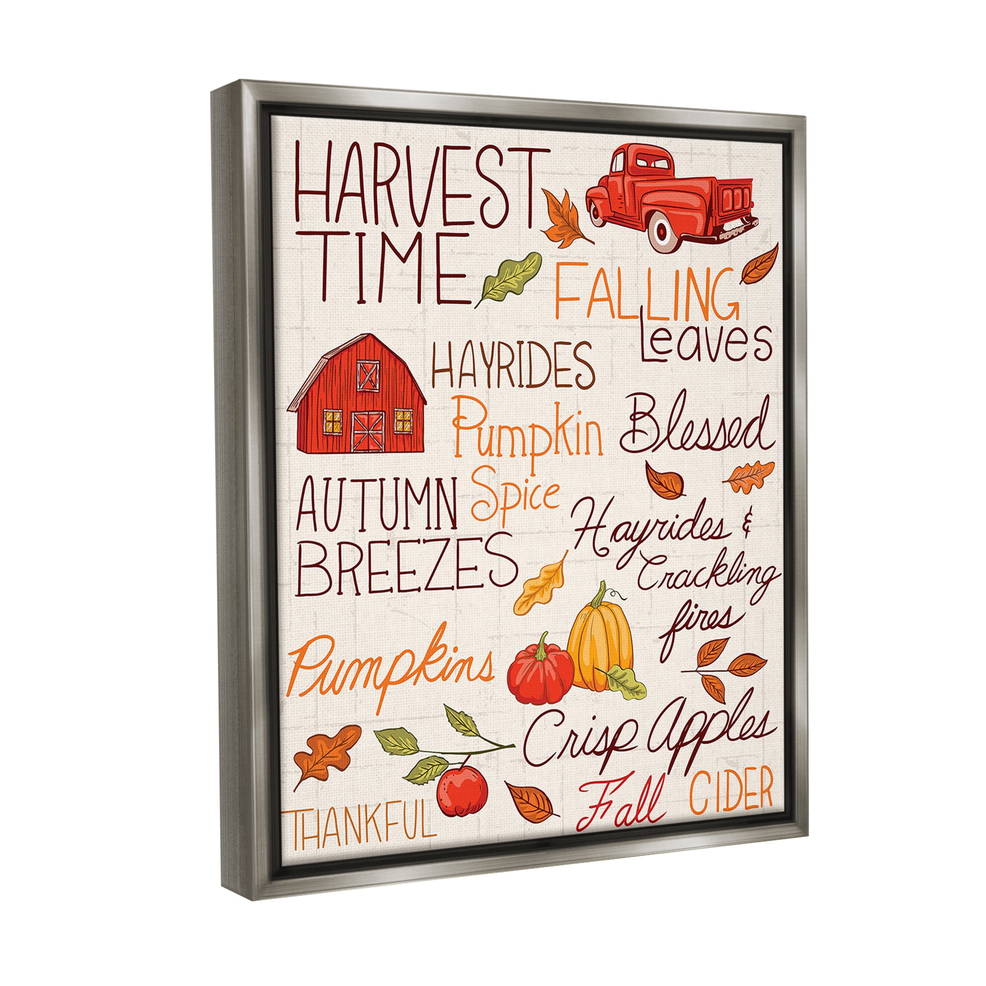 Stupell Industries Harvest Time Phrases Holiday Painting Gray Floater Framed Canvas Art Print Wall Art, 25 x 31