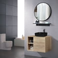 thumbnail image 5 of FULLWATT Wall Mounted Bathroom Vanity Set with Mirror Storage Shelf, PVC Sheet Natural Cabinet with Black Side Panels (Cabinet + Sink), 5 of 8