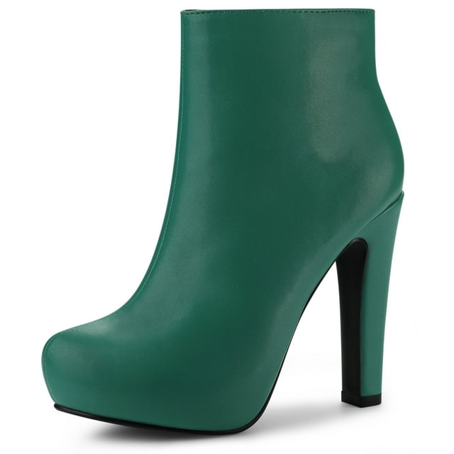 Unique Bargains Bottines à Talon Bloc Plateforme à Bout Rond avec Fermeture Éclair pour Femmes