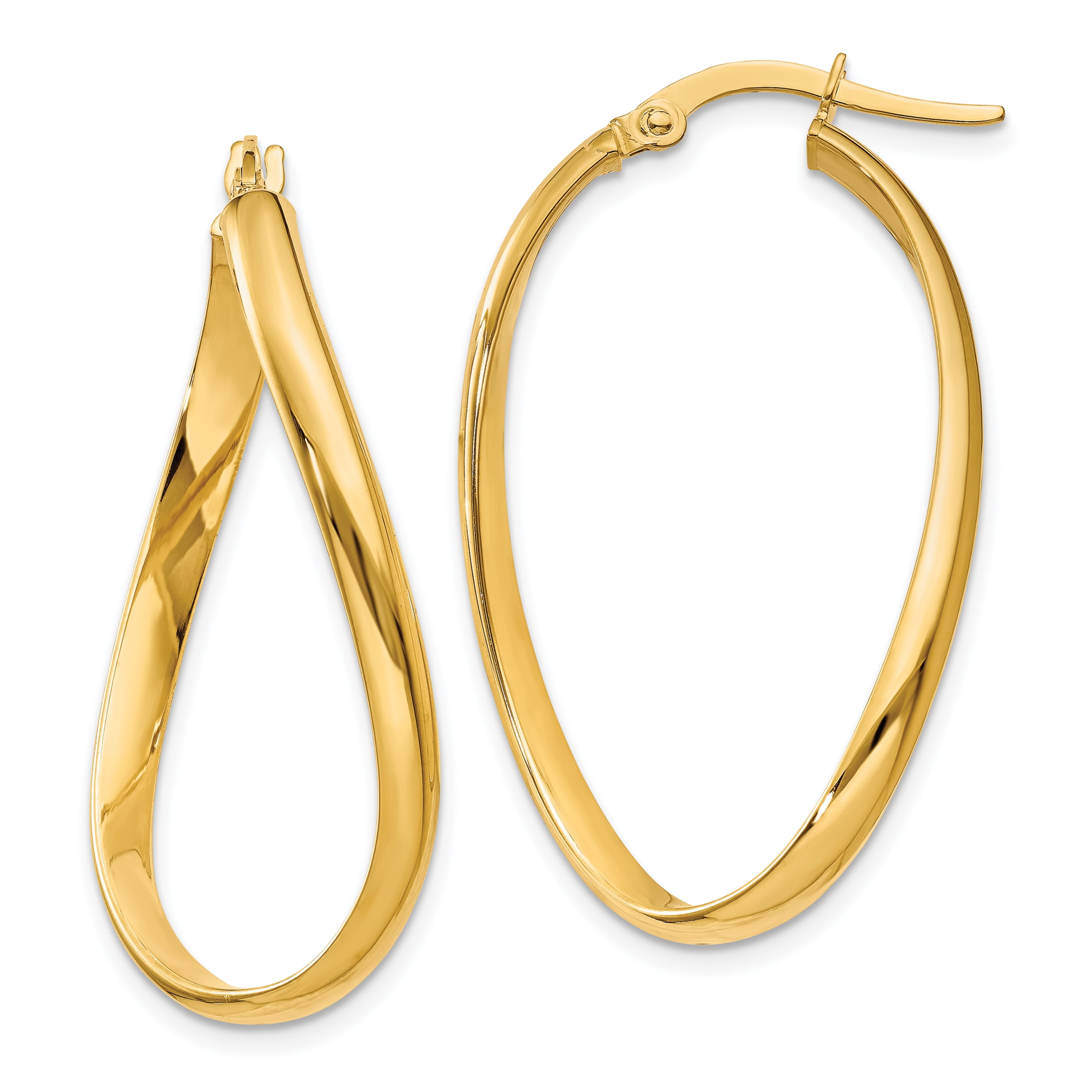 14k Yellow Gold 3mm Oval Hoop Earrings 