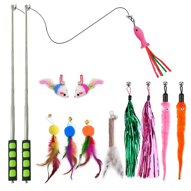 Cat Wand Toys Whefory retráctil con 11 recambios de plumas, 2 unidades