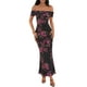 thumbnail image 1 of Vestido largo MEROKEETY para mujer con hombros descubiertos, estampado floral, negro, 1 of 7