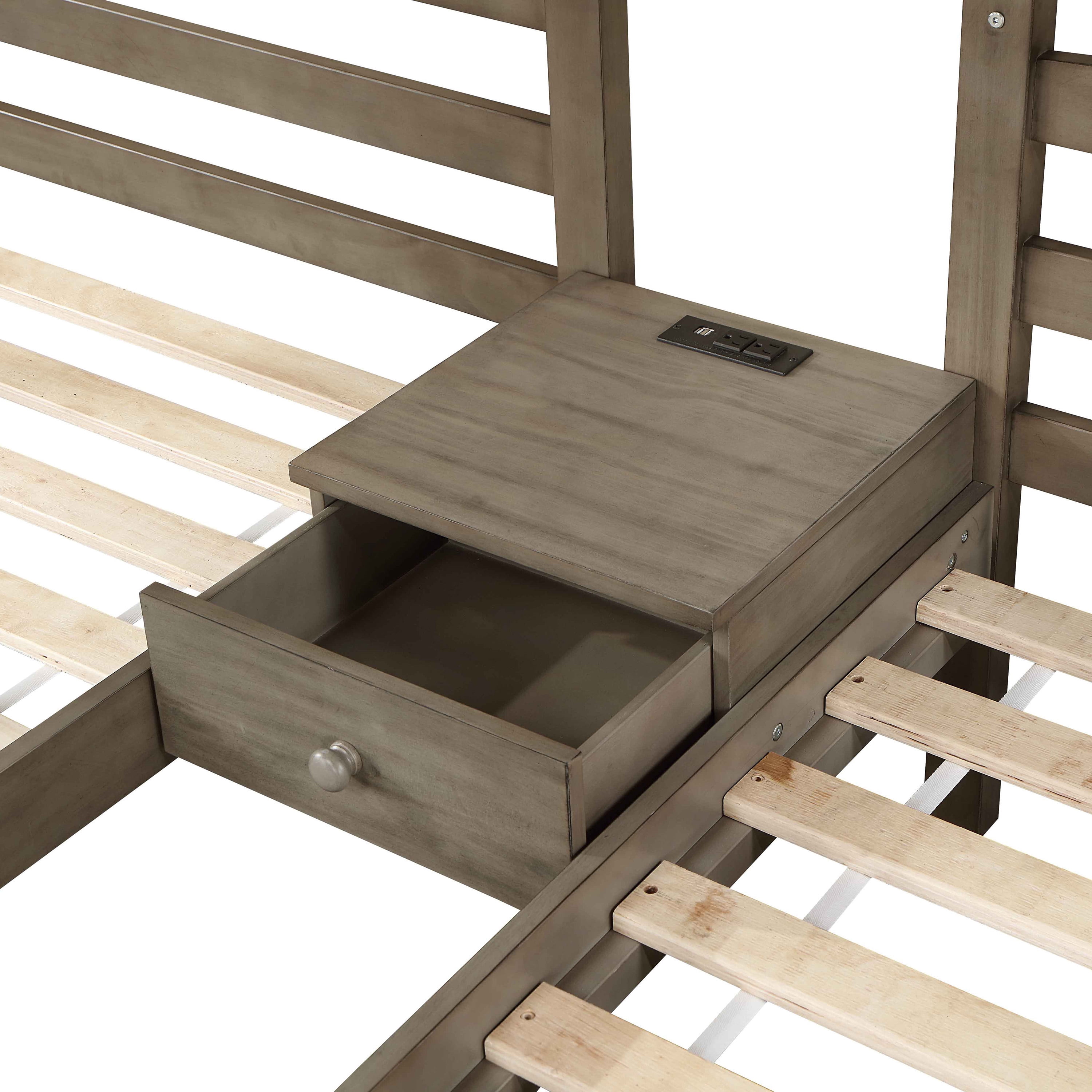 Furniture of America Roligt Kids Triple Twin Wood Bunk Bed with USB, Gray