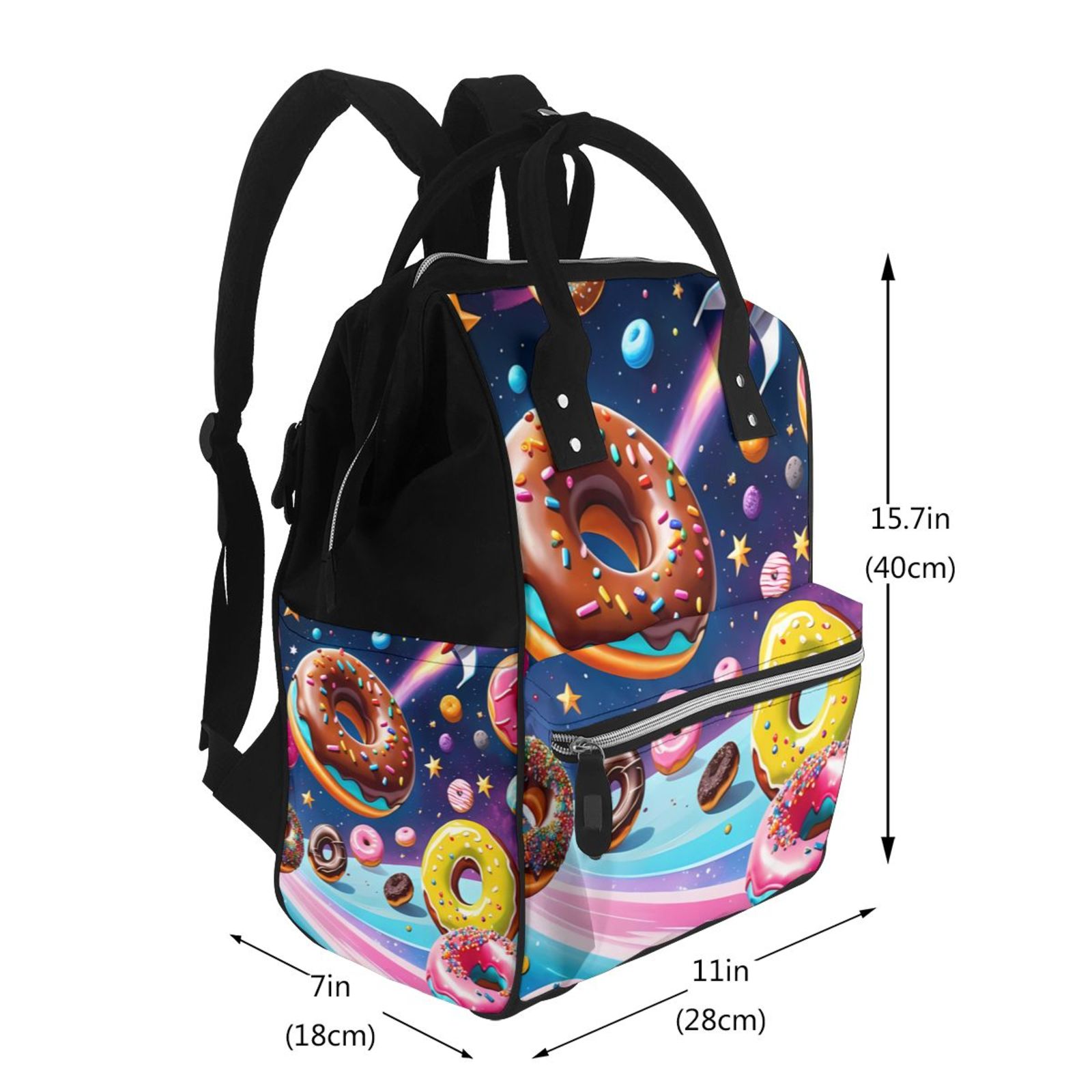 Fuzoiu Space Colorful Donut Print Diaper Bag Backpack,Baby Essentials Travel Tote,Multi function Waterproof Diaper Bag, Travel Essentials Baby Bag - Unisex