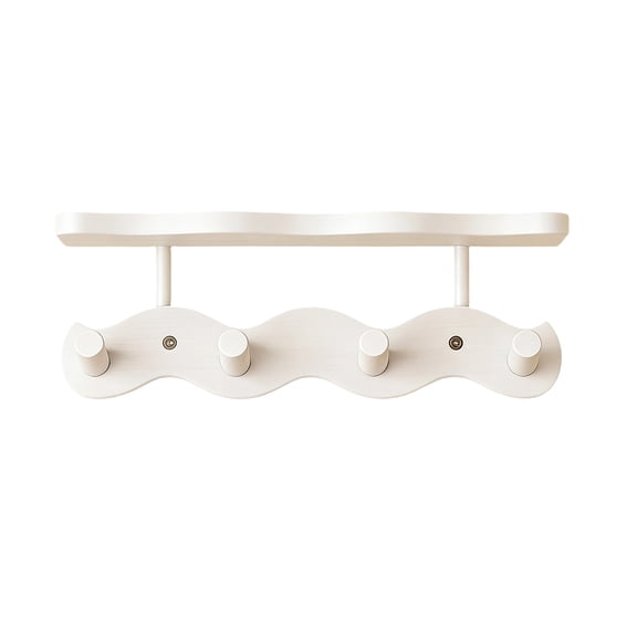 Wall-Mounted Coat Rack with Shelf,Wooden Coat Hanger with 4 Sturdy Hooks,for Hanging Clothes,Hats,Towels,Bags and Robes White