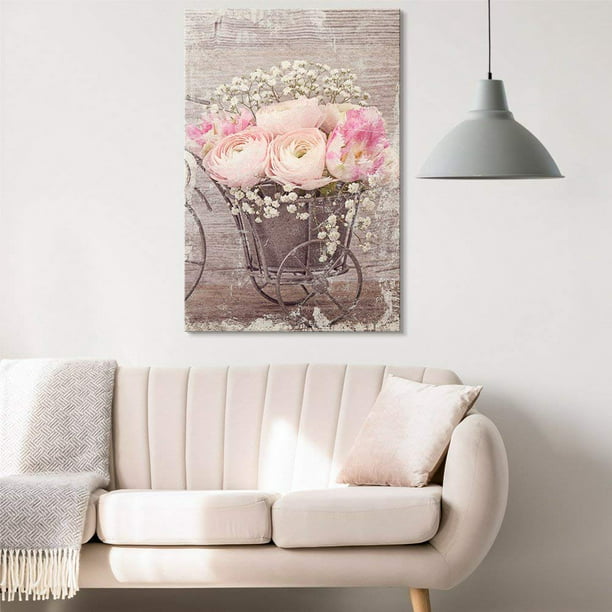 wall26 - Canvas Wall Art - Vintage Style Pink Roses and White Flowers ...