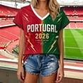 thumbnail image 2 of 2026 Soccer Game Women's Portugal Themed V Neck Short Sleeve T-Shirt, Red Green Color Block Graphic Fan Tee, Breathable Casual Sport Top, 2 of 4