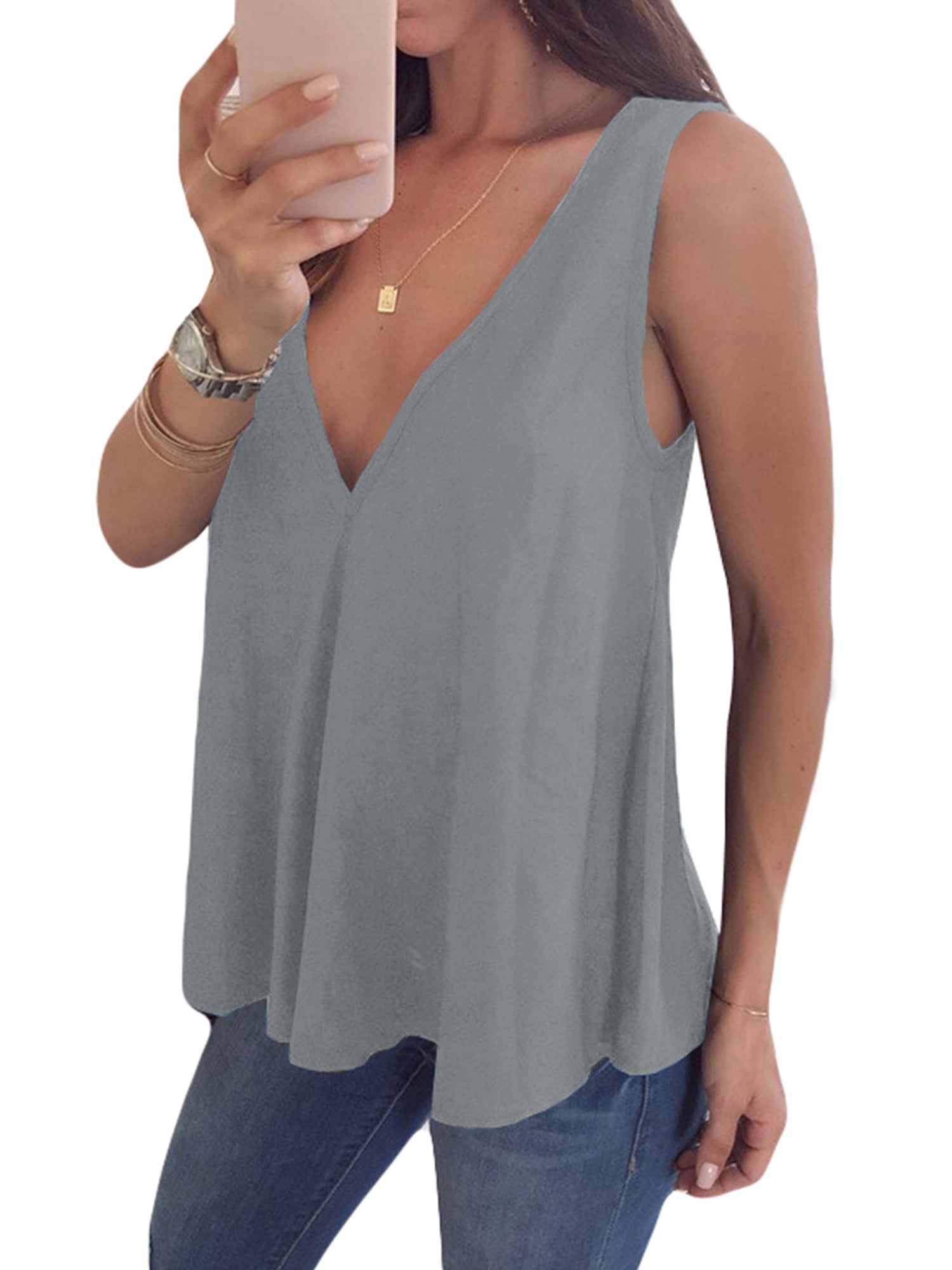 Women Loose Chiffon Shirt Tops Blouse V-neck Deep V Summer Fashion Soft