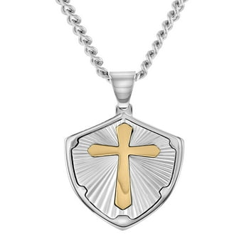 Believe by Brilliance Men's Two-Tone Stainless Steel Shield Pendant Necklace