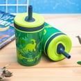 thumbnail image 3 of Zak Designs 12oz and 15oz Kelso Straw Tumbler Set, 12oz Stainless Steel and 15oz Plastic, 2 Cups and 1 Bonus Straw, Leakproof and Perfect for Kids, Dino Camo, 3 of 10