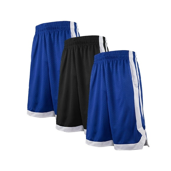 TOPTIE 3 Pack 2-Tone Basketball Shorts For Men with Pockets, Pocket Training Shorts-3 Pack Black/Blue/Blue-M