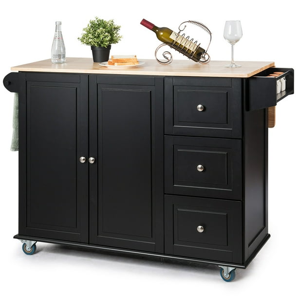 Costway Drop-Leaf Kitchen Island Rolling Trolley Cart w ...