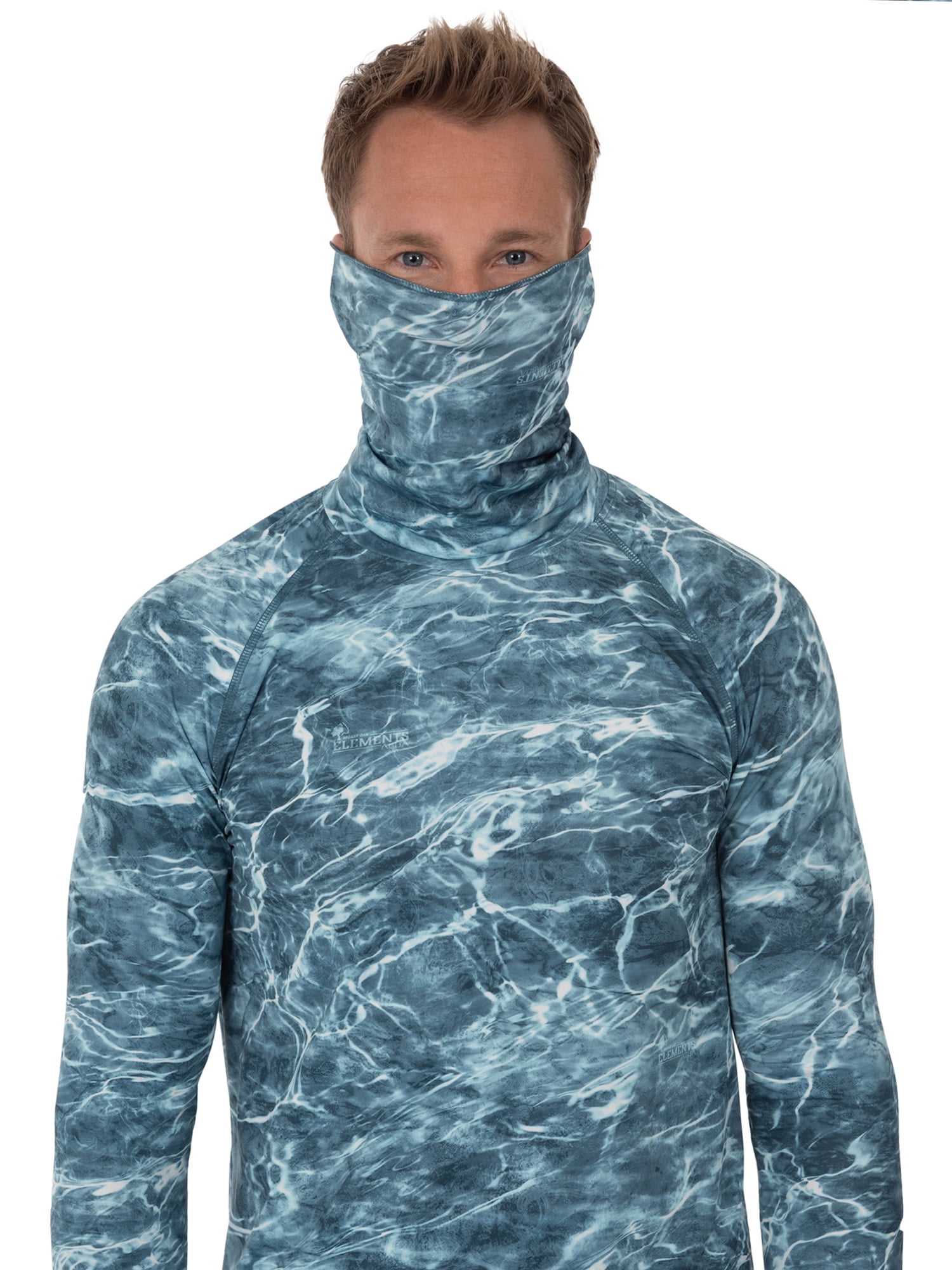 Mossy Oak Men's Insect Repellent Long Sleeve Performance Camo Fishing Tee with Gaiter, Size M-3XL