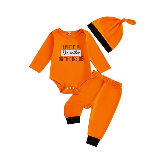 BemeyourBBs Boy Halloween Clothes Letter Print Romper Elastic Waist Pants and Hat