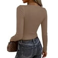 thumbnail image 3 of Resicozy Women Long Sleeve Shirts Rib Knit Slim Fit Solid Tops Basic Tee 2026 Spring Casual T-Shirt Underscrubs Layer Clothes Light Brown XL, 3 of 3