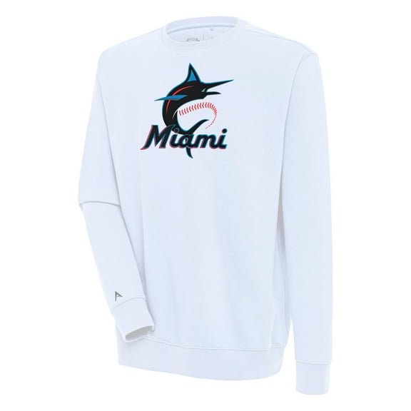 Men's Antigua  White Miami Marlins Victory Pullover Sweatshirt