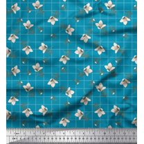Soimoi Blue Heavy Satin Fabric Check & Floral Printed Craft Fabric by The Yard 54 Inch Wide