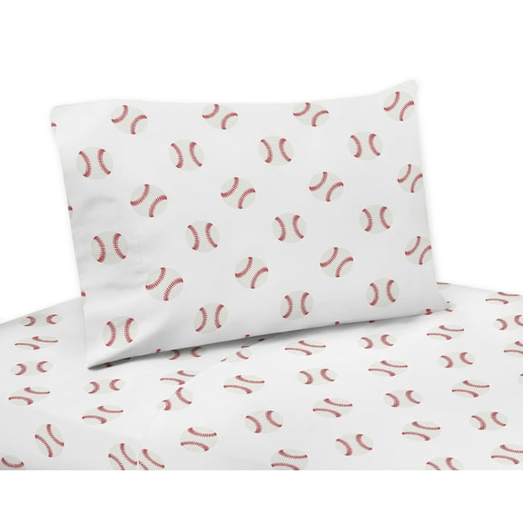 Sweet Jojo Designs Baseball Patch Red and White 3 Piece Twin Size Sheet Set