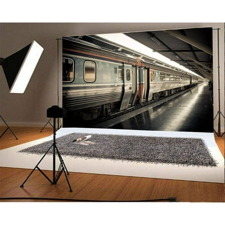 Image of ABPHOTO 7x5ft Photography Backdrop Plat Locomotive Railroad Train Tracks Nature Student Photo Background Backdrops