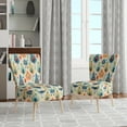 thumbnail image 2 of Designart "Fusion Of Blue And Orange Ikat Mosaic" Blue drop Upholstered Accent Chair - Victorian Arm Chair For Bedroom, 2 of 5