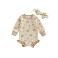 thumbnail image 1 of ZAXARRA Baby Girl 2Pcs Fall Outfits Long Sleeve Floral Print Ruffle Romper with Headband Set Infant Clothes, 1 of 7