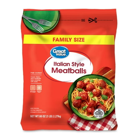 Great Value Italian Style Meatballs, Family Size, 80 oz (Frozen)