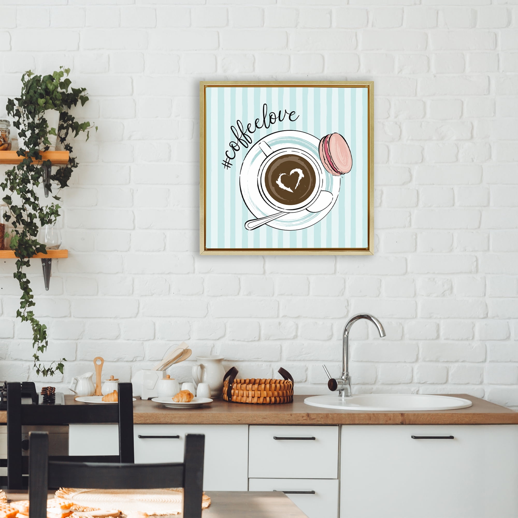 Stupell Industries Coffee Love Hashtag Gold Framed Floater Canvas Wall Art, design by Martina Pavlova
