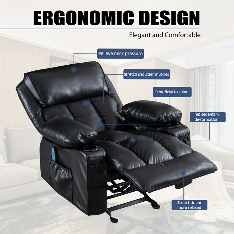  Seegool Rocking Massage Recliner Chair with Heat and Vibration  Function, PU Leather Electric Massage Chair Remote Control with Adjustable  Footrest and 2 Side Pocket Living Room Chair : Beauty & Personal
