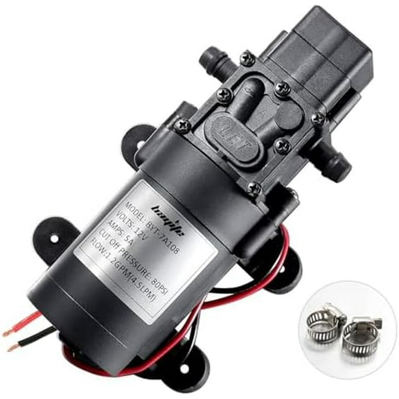 12V DC Water Transfer Pump with 2 Hose Clamps 12 Volt Diaphragm Pump Self Priming Sprayer Pump with Pressure Switch 4.5 L/Min 1.2  80 PSI Adjustable for Weed ATV Marine Boat