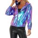 thumbnail image 1 of Chaqueta metálica brillante con capucha holográfica para mujer Inspire Chic, de manga larga, con cremallera, en azul y púrpura, 1 of 5