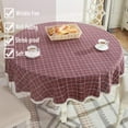 thumbnail image 4 of Heavy Weight Cotton Linen Tablecloth Lace Plaid Round Table Cloth for Kitchen Dining Room Tabletop Decoration, 62" - Round, Burgundy, 4 of 6