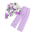 thumbnail image 3 of 2PCS Kids Girls Long Sleeve Printed Tops T Shirts+solid Color Pants Outfit Set Spring Fall Clothes for 7-12 Years, 3 of 8