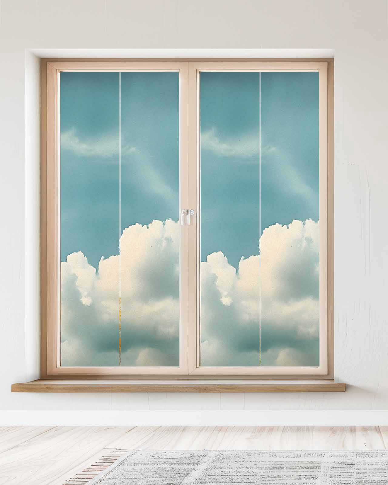 Window Privacy Film Light Blue Cloudy Sky Stained Glass Window Film Decorative Sun Block Window Cover Modern Retro Clouds Scenery Window Clings Static Adhesive Sticker for Bathroom 23.6"x59"