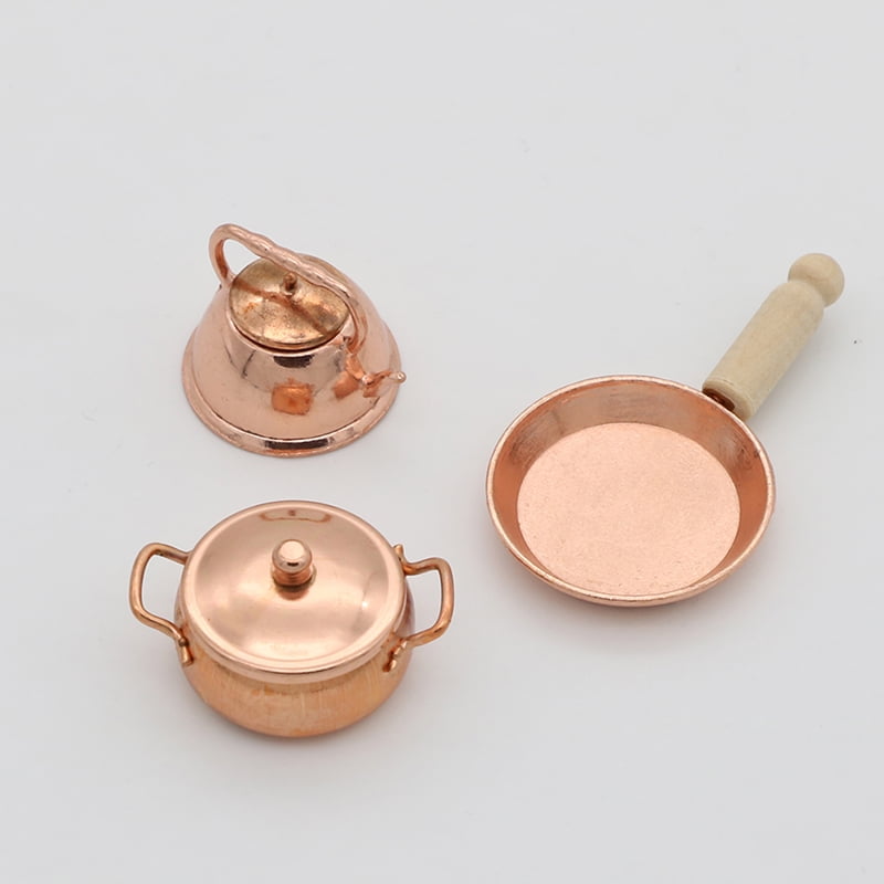 1:12 Dollhouse miniature bronze frying pan pot kettle cooking  WvTEUS 